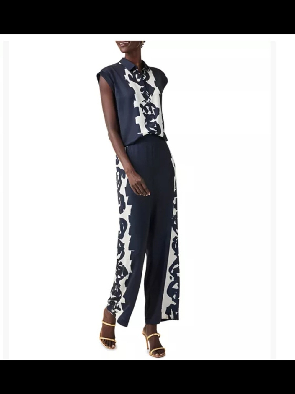 NIC+ZOE Navy and White Wide-Leg Printed Jumpsuit